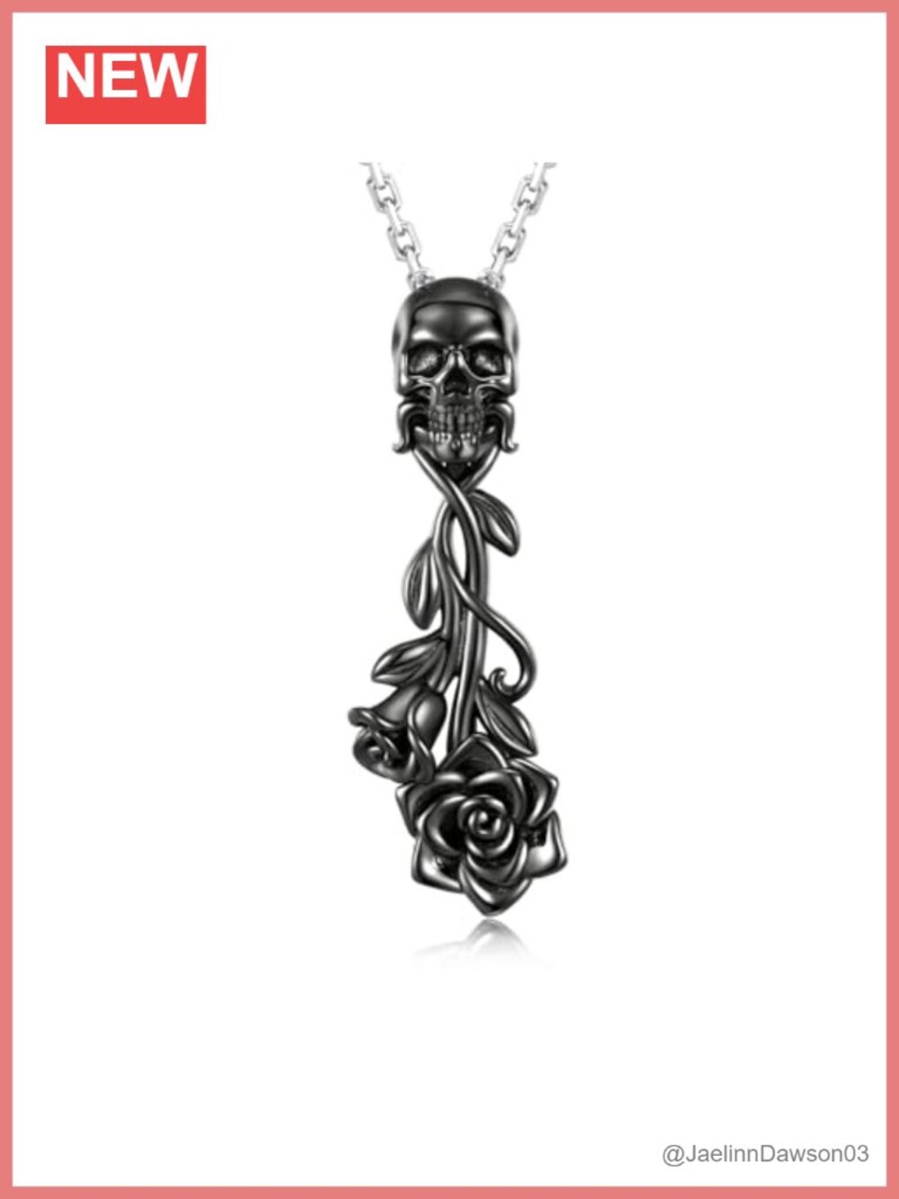 Sterling Silver Skull Rose Pendant Necklace Gothic Jewelry Gift for Women